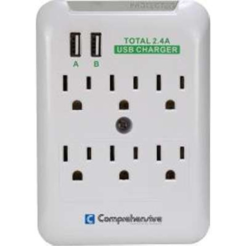 Comprehensive Connectivity CPWR-SP6-USB2 - 6 Port Wall Mount Surge Outlet with Dual-USB 2.4AMP Charging Ports