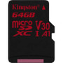 Kingston Technology SDCR/64GBSP -  64GB microSDHC Canvas React 100/80 U3 Uhs-I V30 A1