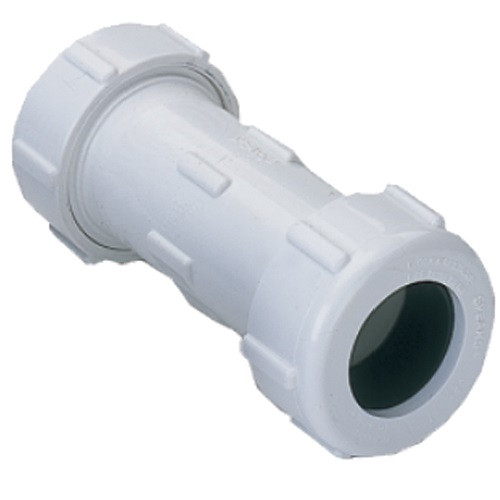 Easy-Thread Compression coupling designed for quick connections, system modifications or repair of PVC pipes. Compression by compression ends fit over iron pipe size PVC pipe. Coupling is NSF Certified for Potable Water Use and is rated for Full Service 200 PSI @ 73F.