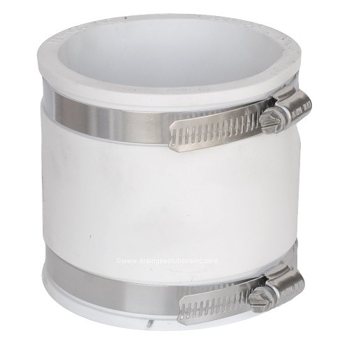 3" x 3" White Flexible Coupling (CI/Plastic x CI/Plastic) Radon