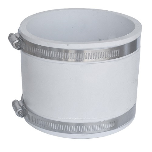 4" x 4" White Flexible Coupling (CI/Plastic x CI/Plastic) Radon