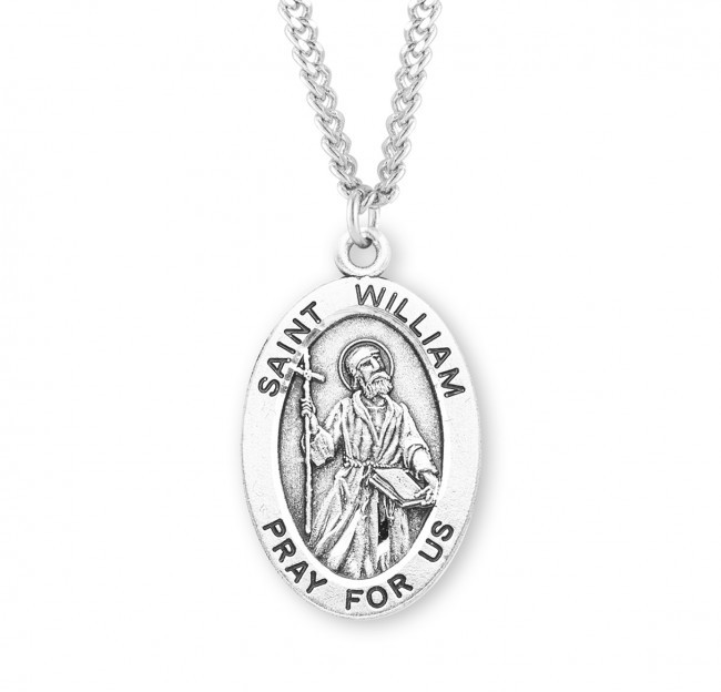 Sterling Silver Large Oval St. William Medal - 24" Chain - St. Jude ...