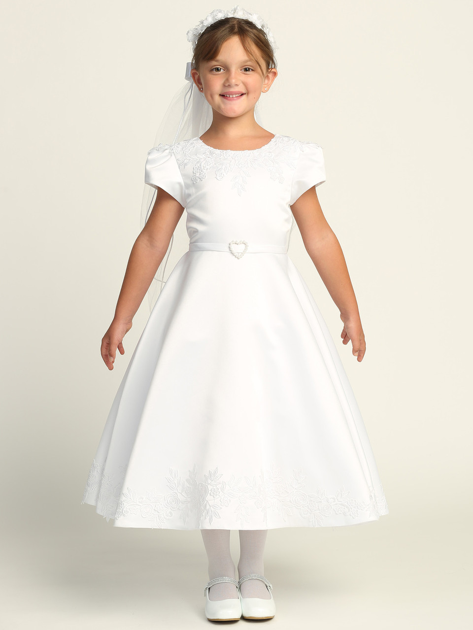 satin communion dresses Off-White Mikado Satin First Communion Dress