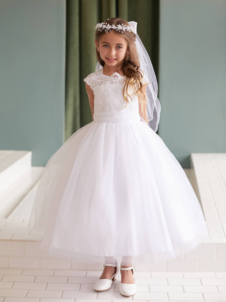 Communion Dress - Corded Lace Bodice with Mesh Skirt - St. Jude
