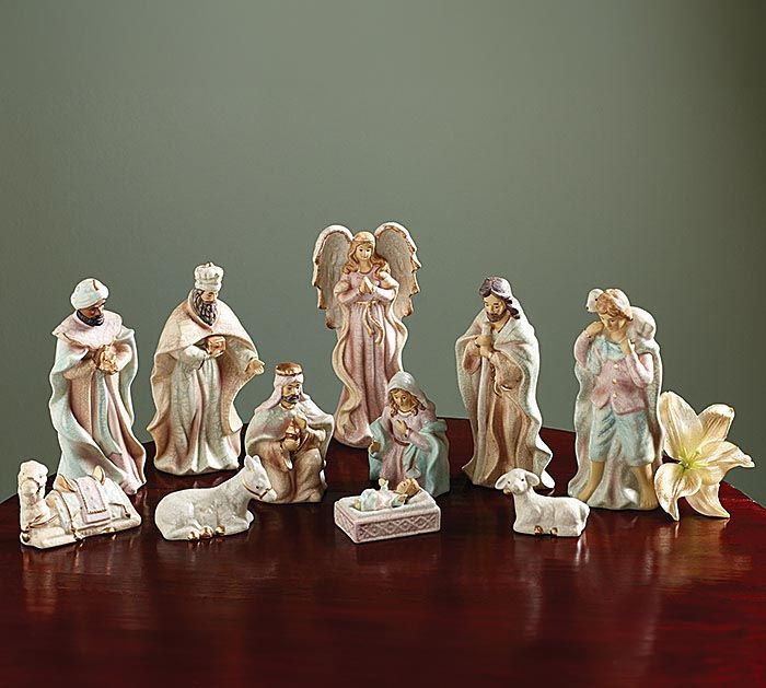 Victorian Cracked Porcelain Nativity Set - 11 Pieces - St. Jude