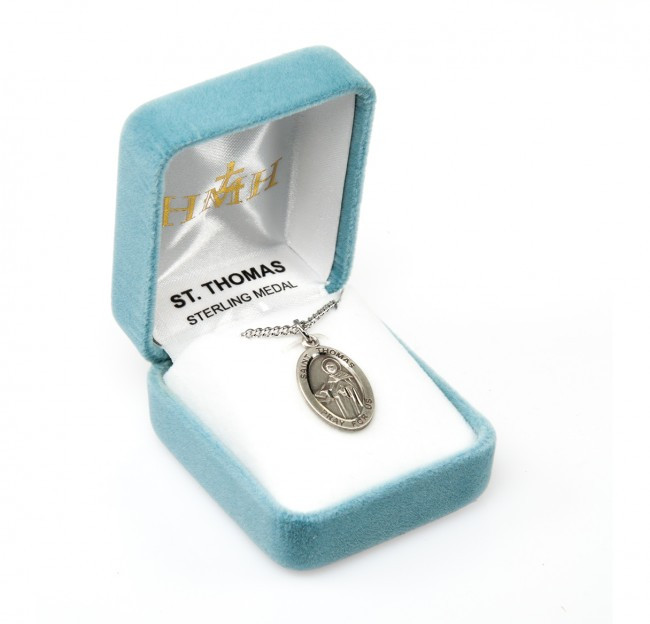 St. Thomas Aquinas Sterling Silver Medal Medal on Sterling Silver Light Curb Chain / 18" / +$30 charge picturesongold. Com Saint Thomas Aquinas – 楕円形宗教Medal – 2 / 3 x 3