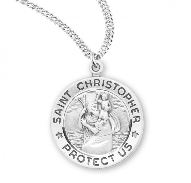 Sterling Silver Round Saint Christopher Medal - 20" Chain - St. Jude ...