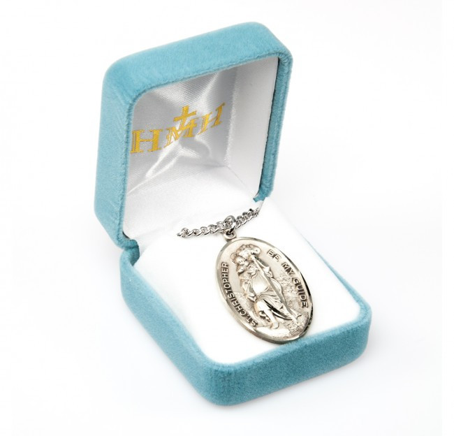 Sterling Silver Large Oval Saint Christopher Medal - 24" Chain - St ...