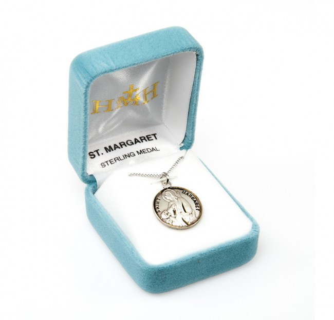 Sterling Silver Round St. Margaret Medal - 18" Chain - St. Jude Shop, Inc.