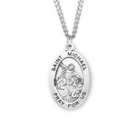 Sterling Silver Large Oval St. Michael Pendant - 24" Chain