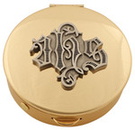 Brass Pyx with Pewter IHS Medallion – 12 Host Capacity