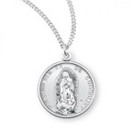 Sterling Silver Round Our Lady of Guadalupe Medal - 18" Chain