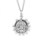 Sterling Silver Round Our Lady of the Rosary Pendant - 24" Chain