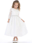 Communion Dress - Lace with Silver Cord Floral Trim