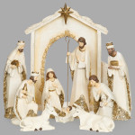 10 Piece Elegant Ivory and Gold Nativity Set 