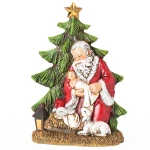 Kneeling Santa Holding Baby Jesus by Tree Figurine - 6.25" 