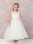 Communion Dress - Illusion Neckline with Lace Applique Bodice 