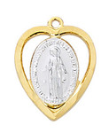 Gold-over Sterling Silver Two-Tone Miraculous Medal with Heart - 16-18" Chain