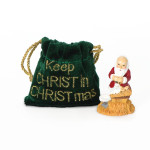 Kneeling Santa Figurine in Velvet Bag