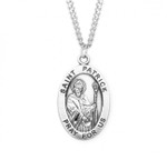 Sterling Silver Large Oval St. Patrick Medal - 24" Chain