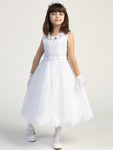 Communion Dress - Embroidered Tulle Bodice with Flower Appliques 