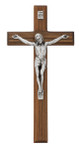 Beveled Walnut Wall Crucifix with Silver Corpus - 10"