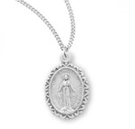 Sterling Silver Oval Scalloped Miraculous Medal - 18" Chain