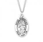 Sterling Silver Large Oval St. Sebastian Medal - 24" Chain
