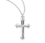 Sterling Silver or Gold-over Sterling Silver High-Polish Fleur De Lis Tipped Cross - 18" Chain