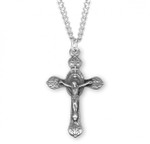 Sterling Silver Monstrance-Style Crucifix Pendant - 24" Chain
