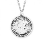 Sterling Silver Large Round St. Christopher Medal - 24" Chain