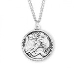 Sterling Silver Large Round St. Michael Medal - 24" Chain