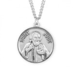 Sterling Silver Large Round St. Jude Medal - 24" Chain
