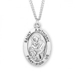 Sterling Silver Large Oval St. Anthony Medal - 24" Chain