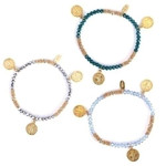 7"L St Benedict Stretch Bracelet. This Gold St Benedict Stretch Bracelet comes in a variety of colors. Please Choose from Light Blue, White, Lavender, Green, Silver, or Pink 7"L St Benedict Stretch Bracelet. This Gold St Benedict Stretch Bracelet comes in a variety of colors. Please Choose from Light Blue, White, Lavender, Green, Silver, or Pink