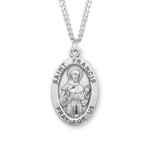 Sterling Silver Large Oval St. Francis of Assisi Medal - 24" Chain