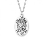 Sterling Silver Large Oval St. Raphael Medal - 24" Chain