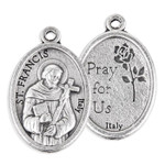 St Francis of Assisi Oval Silver Antiqued Oxidized Medal 