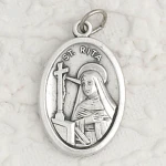 St Rita Silver Oval Antiqued Oxidized Medal