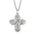 Sterling Silver 4-Way Medal with Flower Center - 24" Chain