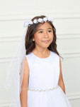 Communion Headpiece - Veil with Satin Flowers & Rhinestones and Pearls