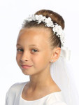 Communion Headpiece - Organza Flowers with Rhinestones and Pearls