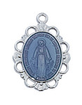 Blue Enamel Sterling Silver Scalloped Miraculous Medal