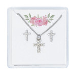 Crystal Cross Earrings and Pendant Set
