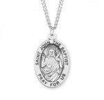 Sterling Silver Large Oval St. John the Baptist Medal - 24" Chain