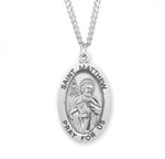 Sterling Silver Large Oval St. Matthew Medal - 24" Chain