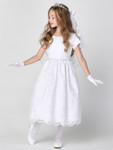 Communion Dress - Satin & Corded Embroidered Tulle with Sequins 