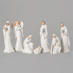 7-Piece White Nativity Set with Pearl Leaf Pattern - 12" 