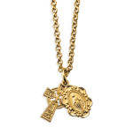 Gold-over Sterling Silver Scalloped Miraculous Medal with Celtic Cross Pendant - 16" Chain
