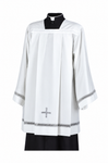 Pure White Misto Cotone Surplice with Lace Insert and Embroidered Cross